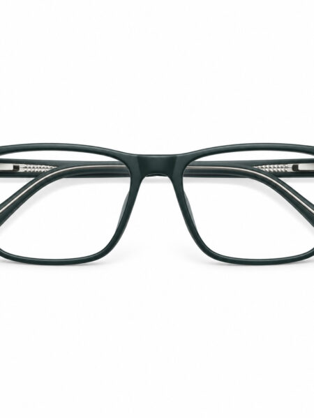 Front view of matte deep-green rectangular eyeglasses