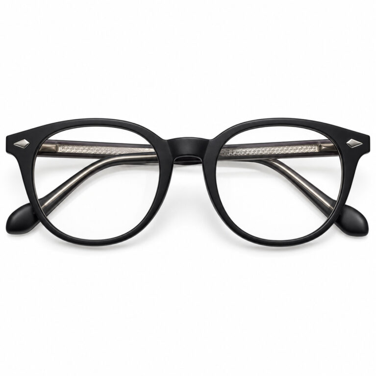 Black Round Eyeglasses with Silver Accents – Unisex
