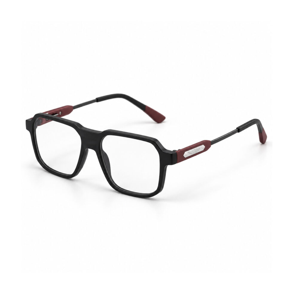 Black Geometric Aviator Eyeglasses — front three-quarter view