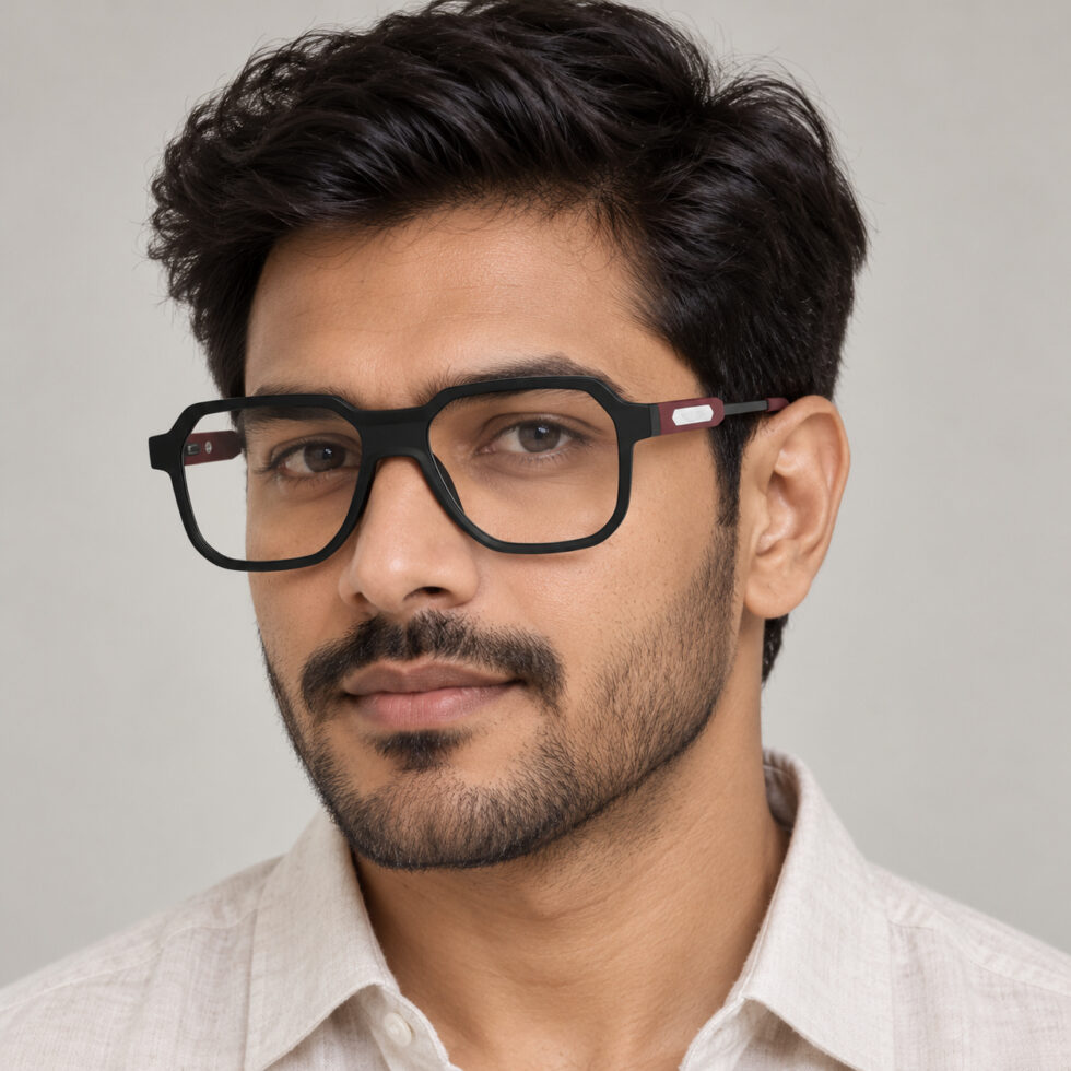 Black Geometric Aviator Eyeglasses — adult man wearing the frame