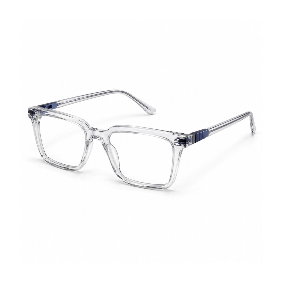 Crystal Clear Rectangle Eyeglasses — front three-quarter view