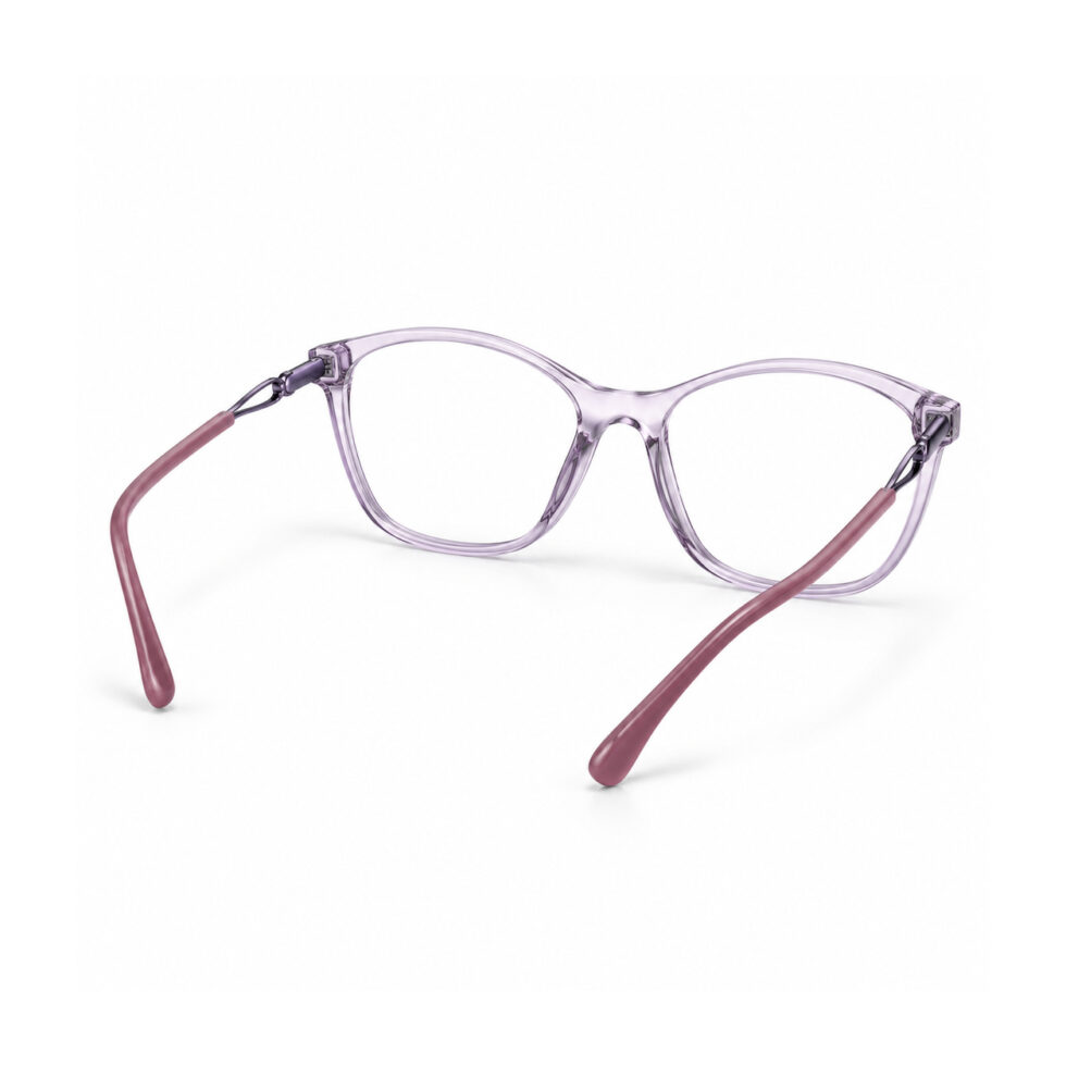 Transparent Lavender Cat-Eye Eyeglasses — rear view