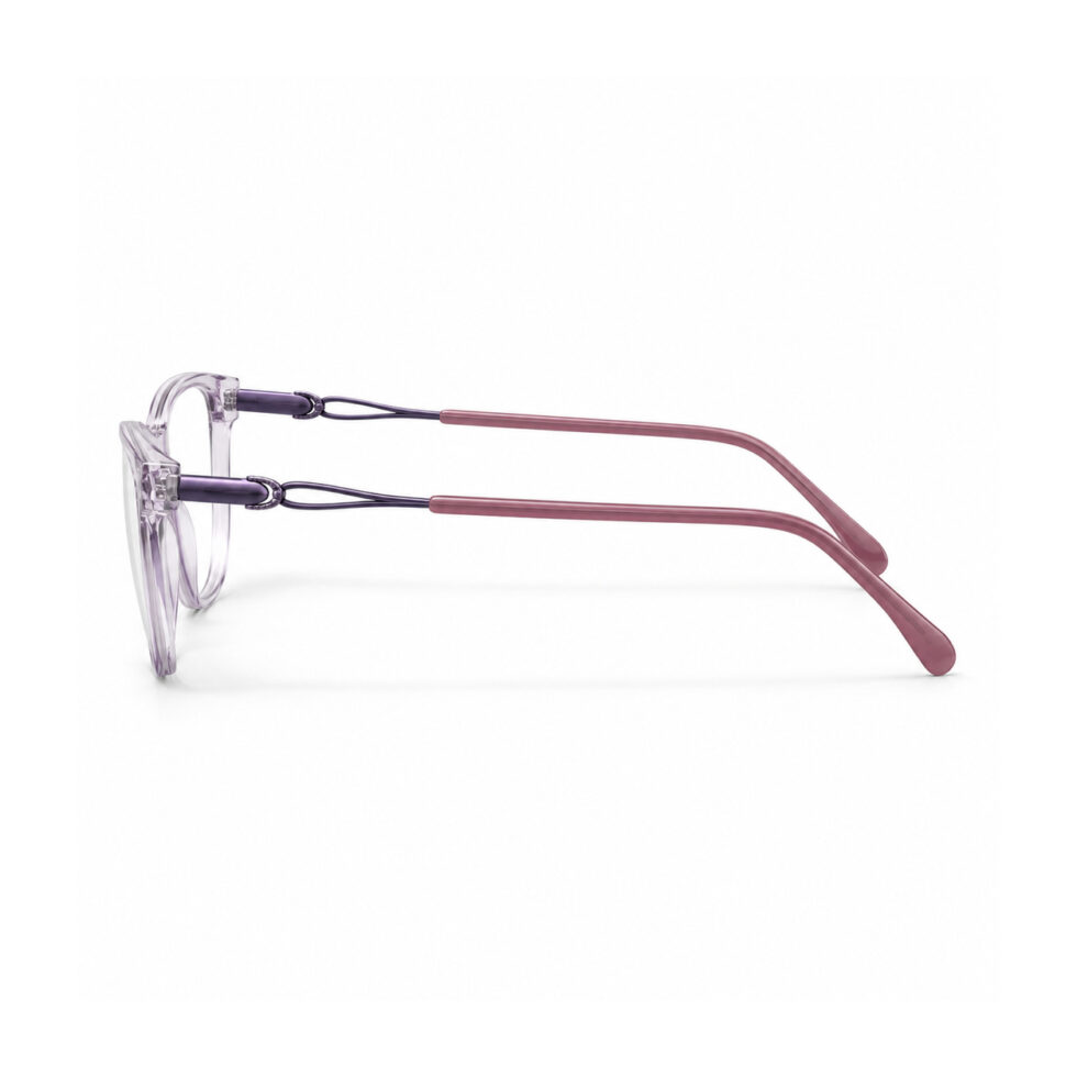 Transparent Lavender Cat-Eye Eyeglasses — side profile