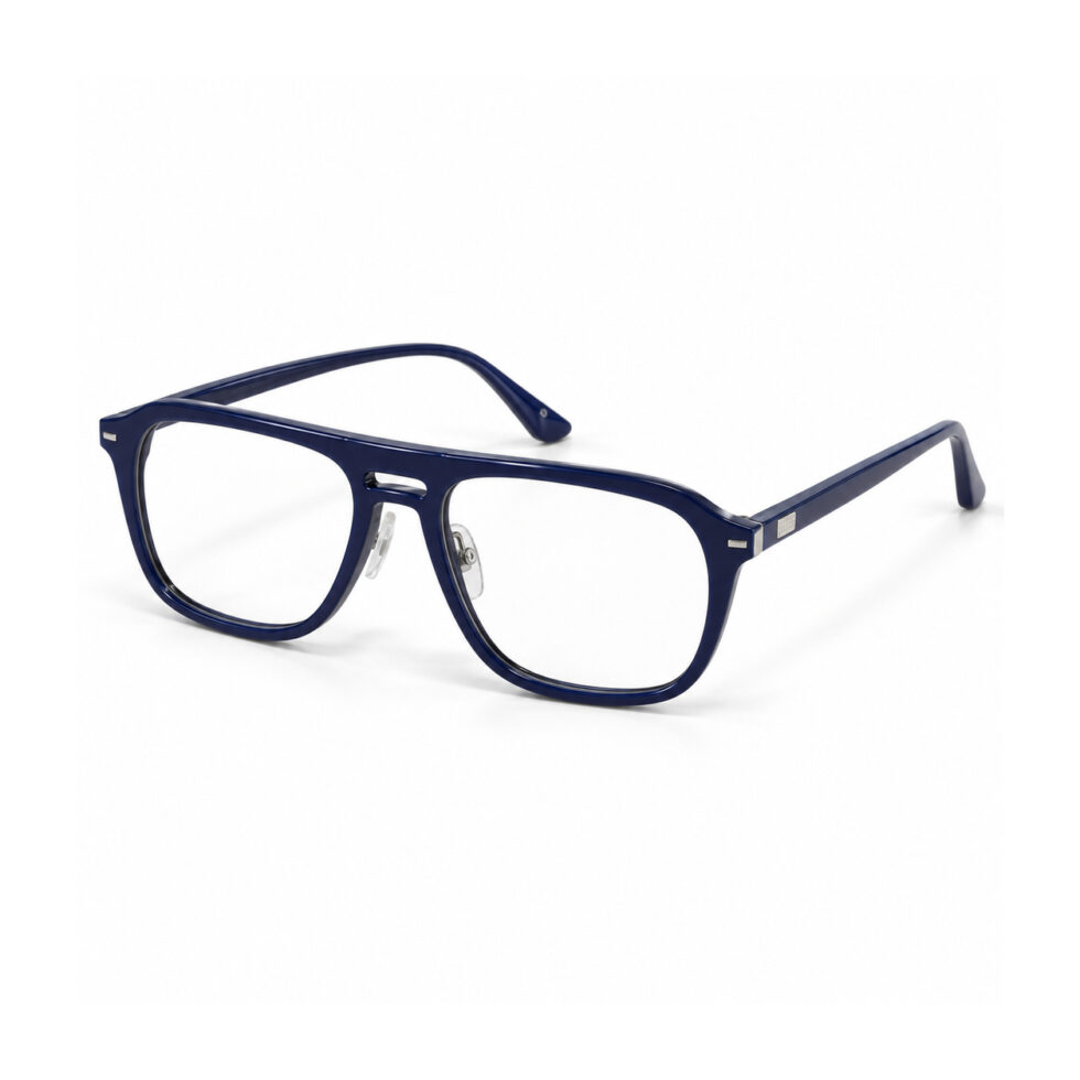 Navy Blue Double-Bridge Aviator Eyeglasses — front three-quarter view