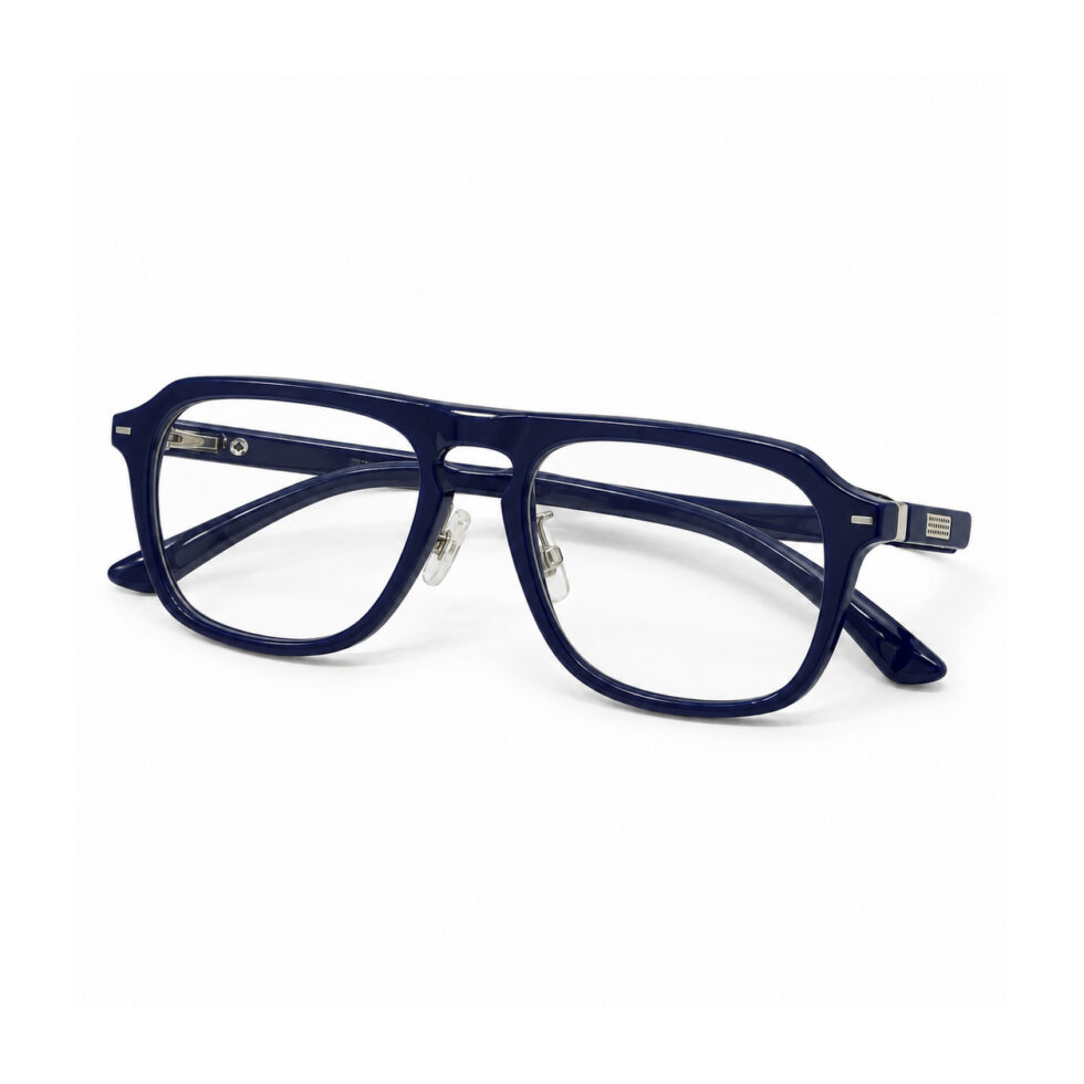 Navy Blue Double-Bridge Aviator Eyeglasses — additional angled view