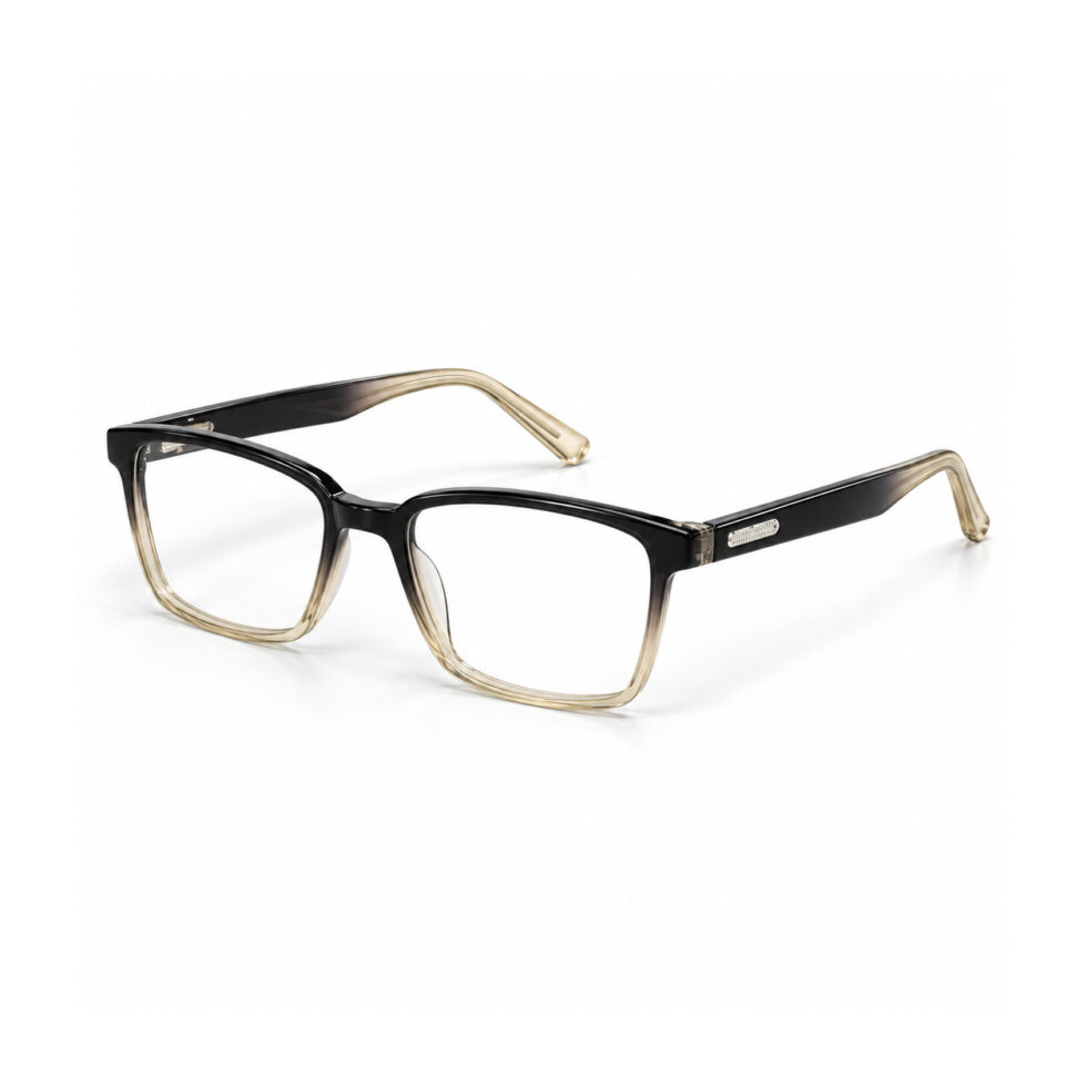 Black and Champagne Rectangle Eyeglasses — front three-quarter view