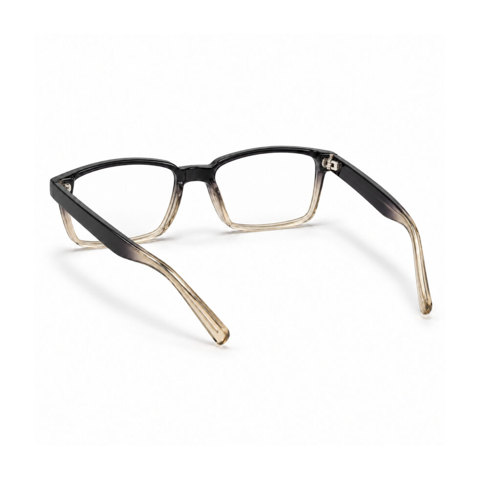 Black and Champagne Rectangle Eyeglasses — rear view