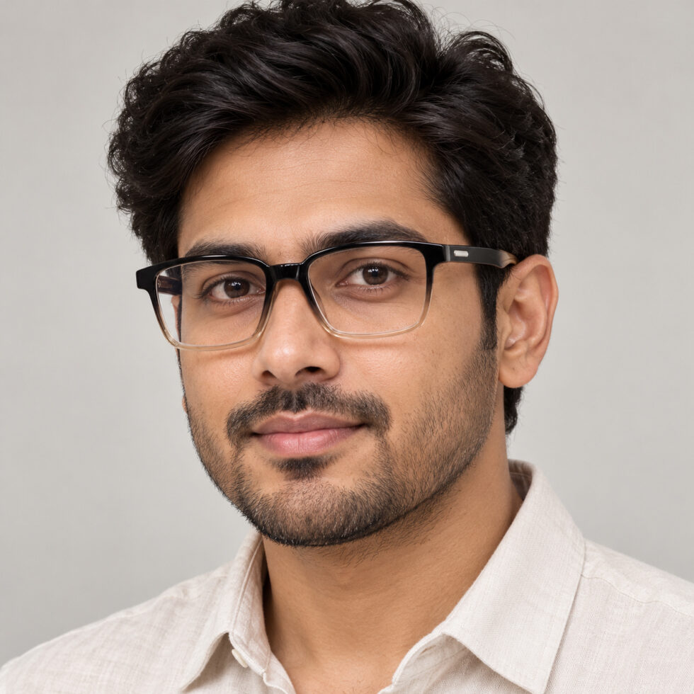 Black and Champagne Rectangle Eyeglasses — adult man wearing the frame