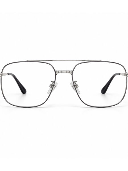 Silver-Tone Double-Bridge Aviator Eyeglasses — front view