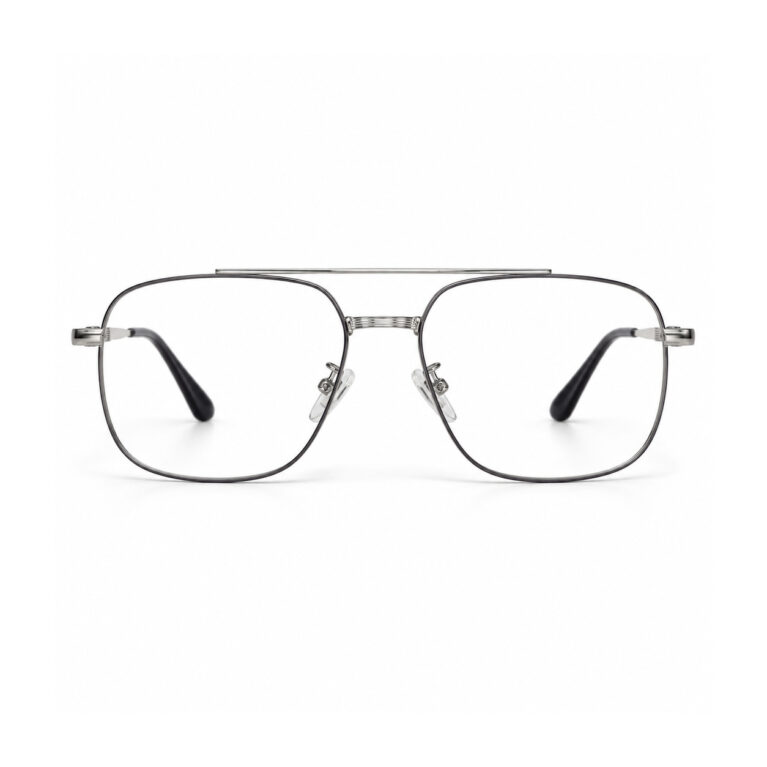 Silver-Tone Double-Bridge Aviator Eyeglasses — front view
