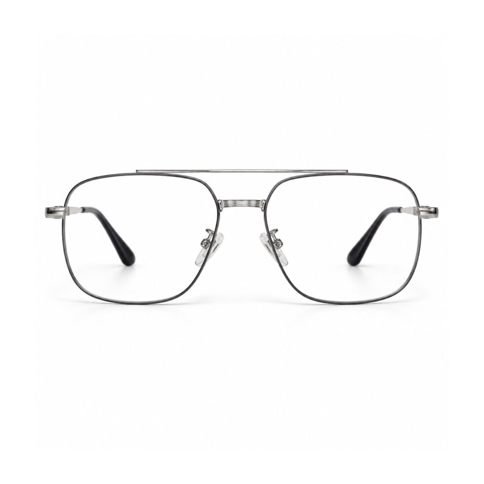 Silver-Tone Double-Bridge Aviator Eyeglasses — front view