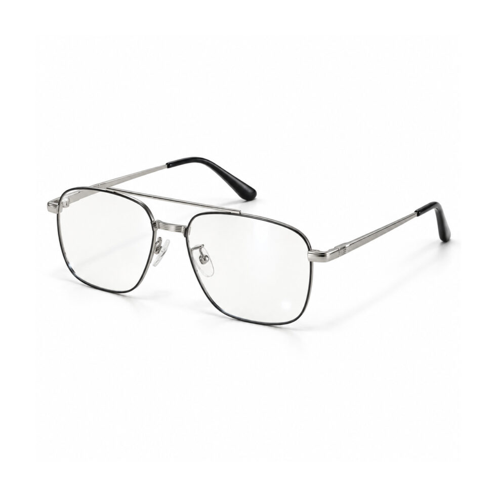 Silver-Tone Double-Bridge Aviator Eyeglasses — front three-quarter view