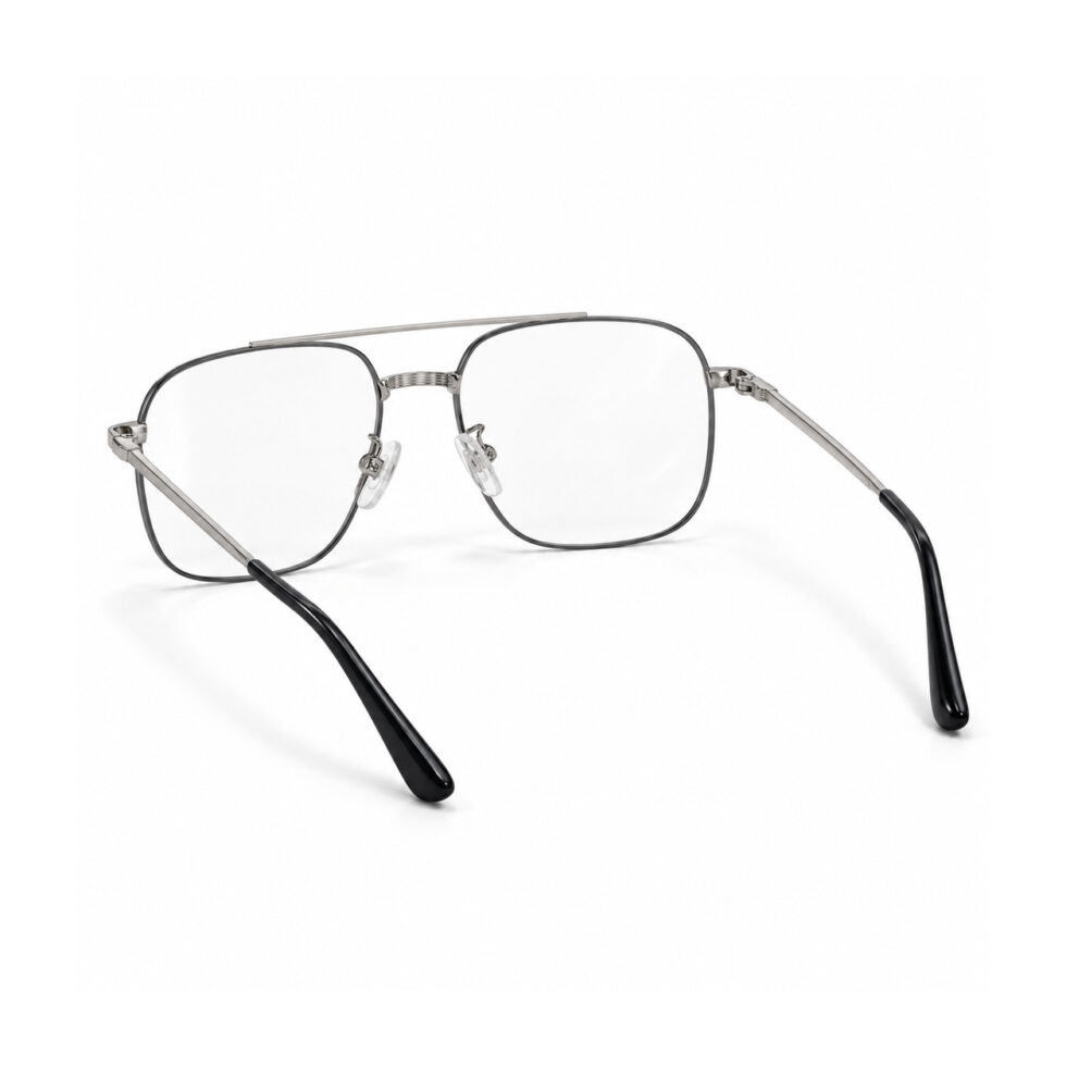 Silver-Tone Double-Bridge Aviator Eyeglasses — rear view