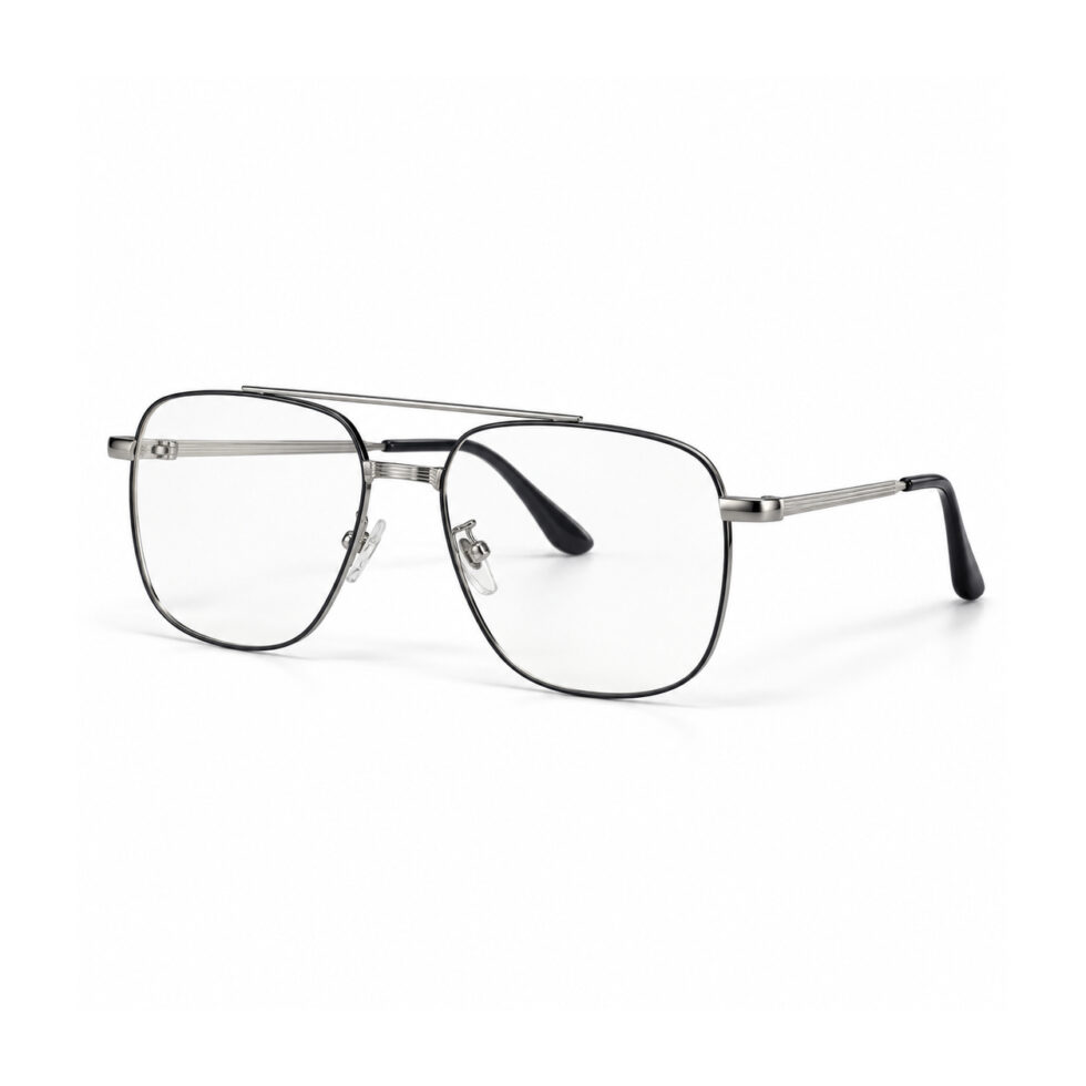 Silver-Tone Double-Bridge Aviator Eyeglasses — additional angled view