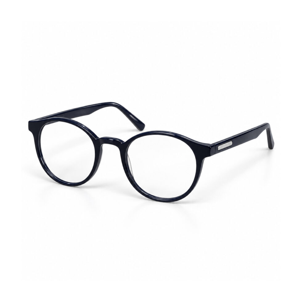 Deep Navy Round Eyeglasses — front three-quarter view