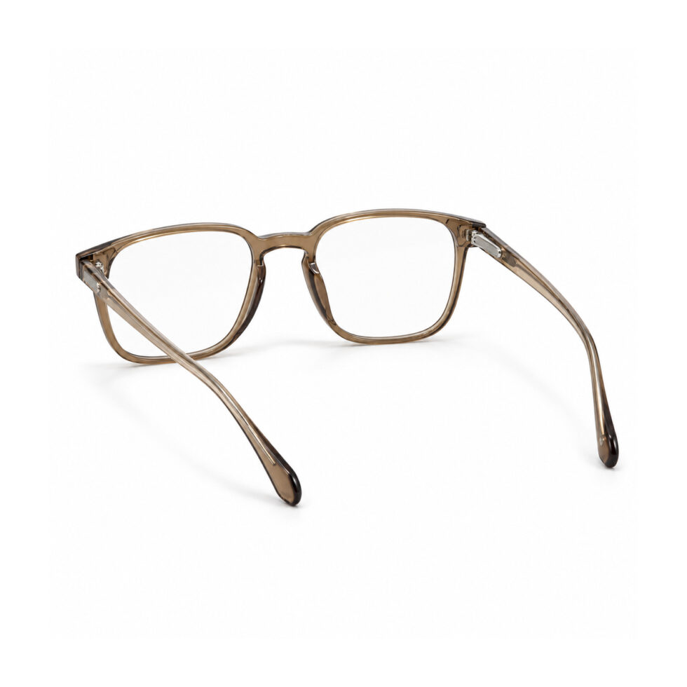 Transparent Brown Square Eyeglasses — rear view