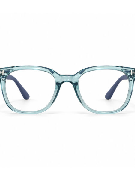 Transparent Teal Square Eyeglasses — front view