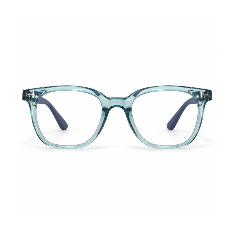 Transparent Teal Square Eyeglasses — front view