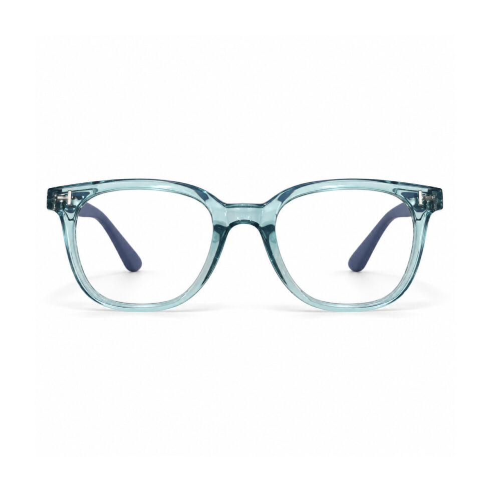 Transparent Teal Square Eyeglasses — front view