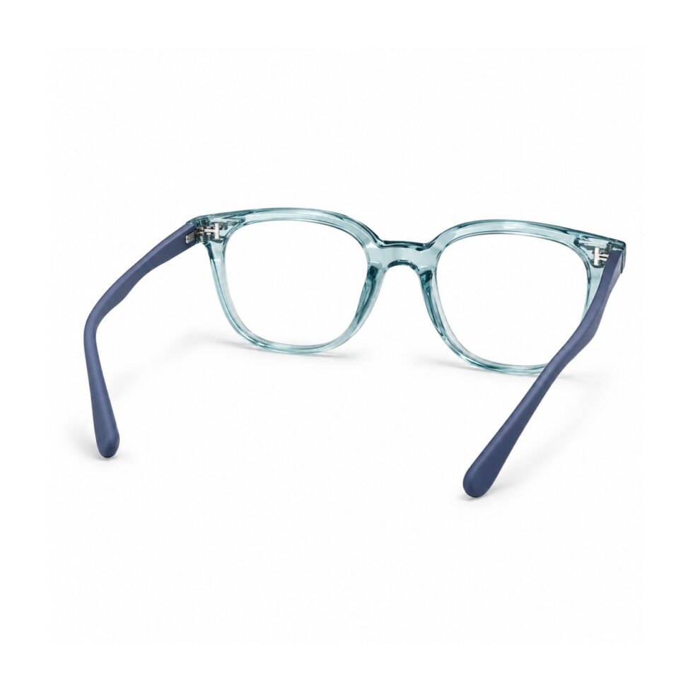 Transparent Teal Square Eyeglasses — rear view