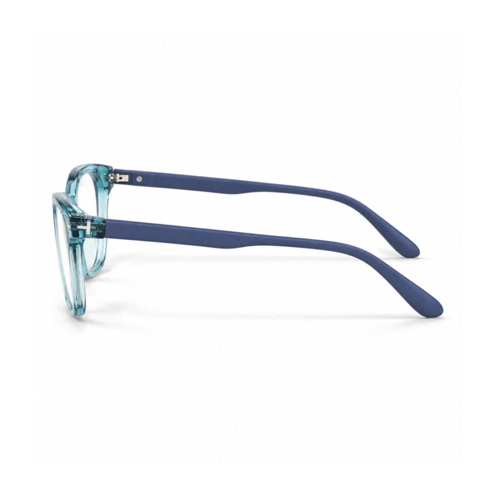 Transparent Teal Square Eyeglasses — side profile