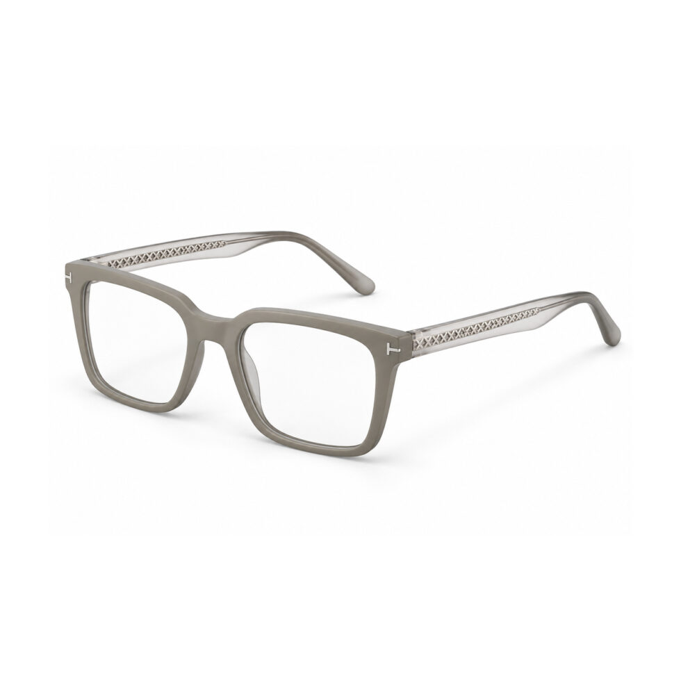 Matte Grey Square Eyeglasses – three-quarter view
