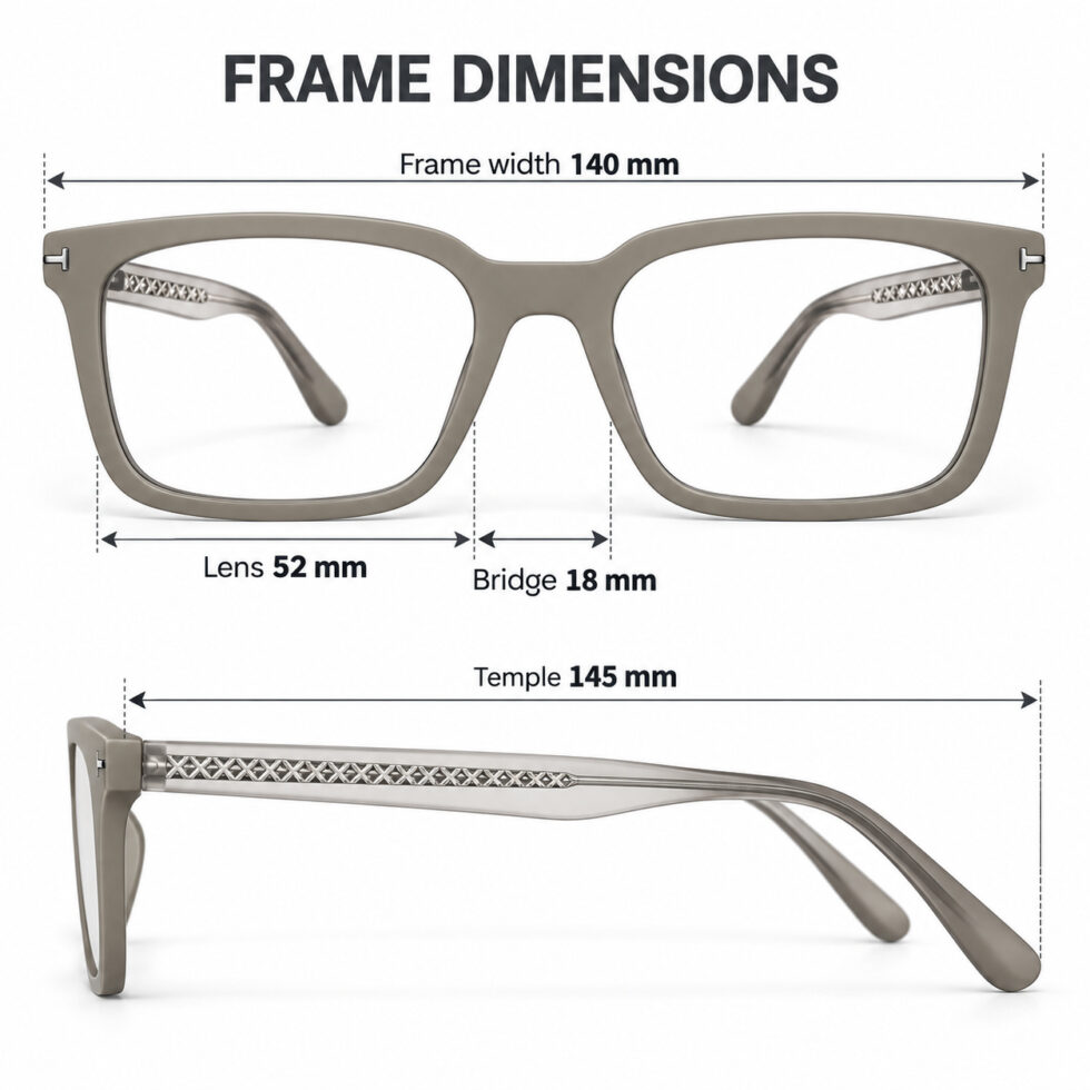 Matte Grey Square Eyeglasses – dimensions