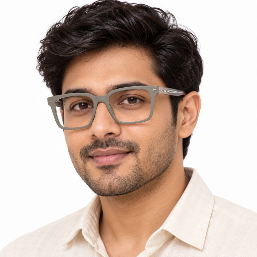Matte Grey Square Eyeglasses – men model