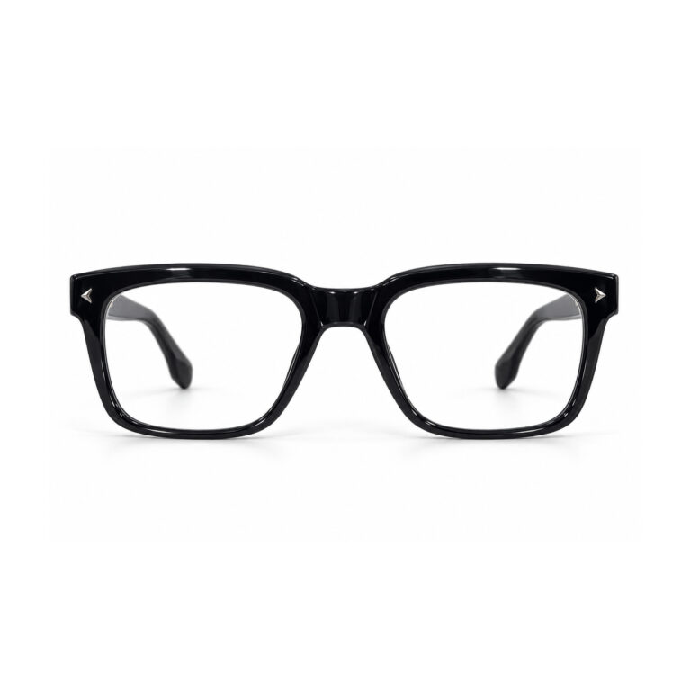 Glossy Black Square Eyeglasses – front view