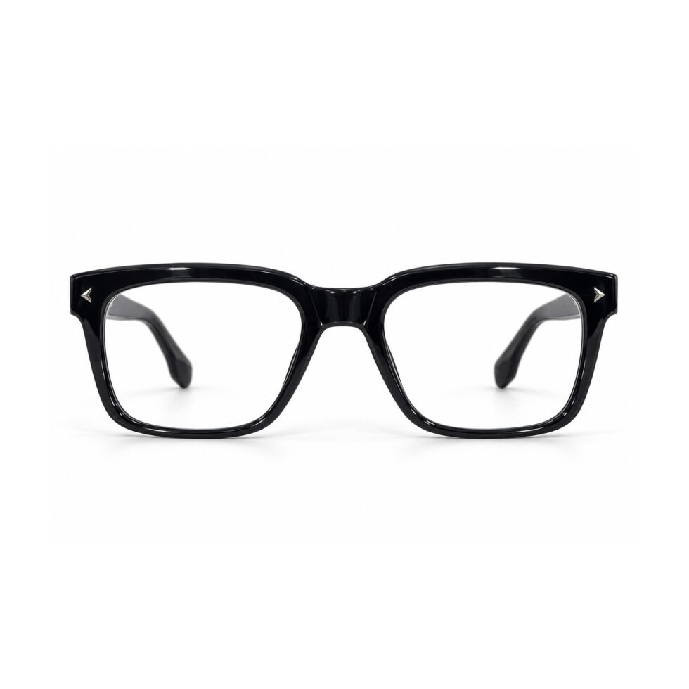 Glossy Black Square Eyeglasses – front view