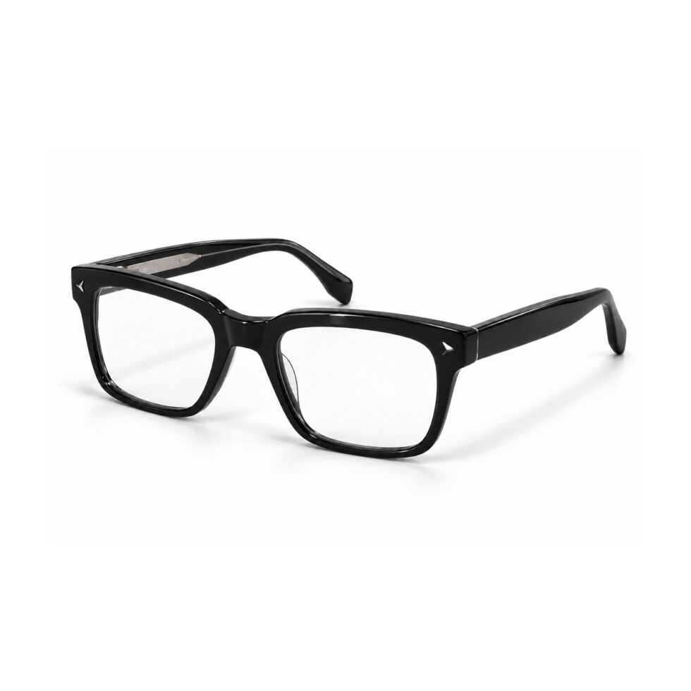 Glossy Black Square Eyeglasses – three-quarter view
