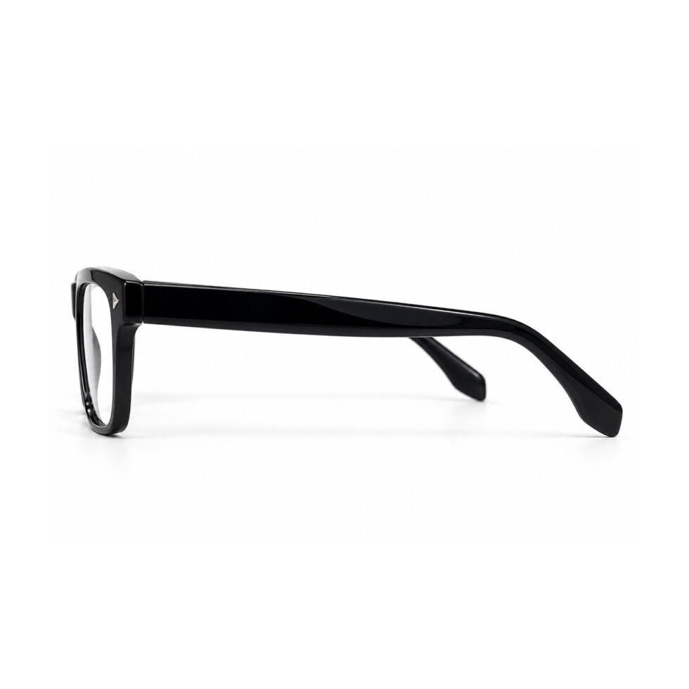 Glossy Black Square Eyeglasses – side view