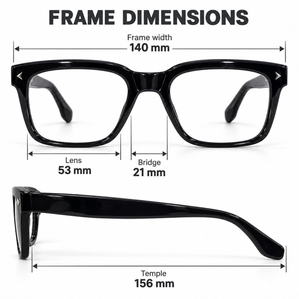 Glossy Black Square Eyeglasses – dimensions