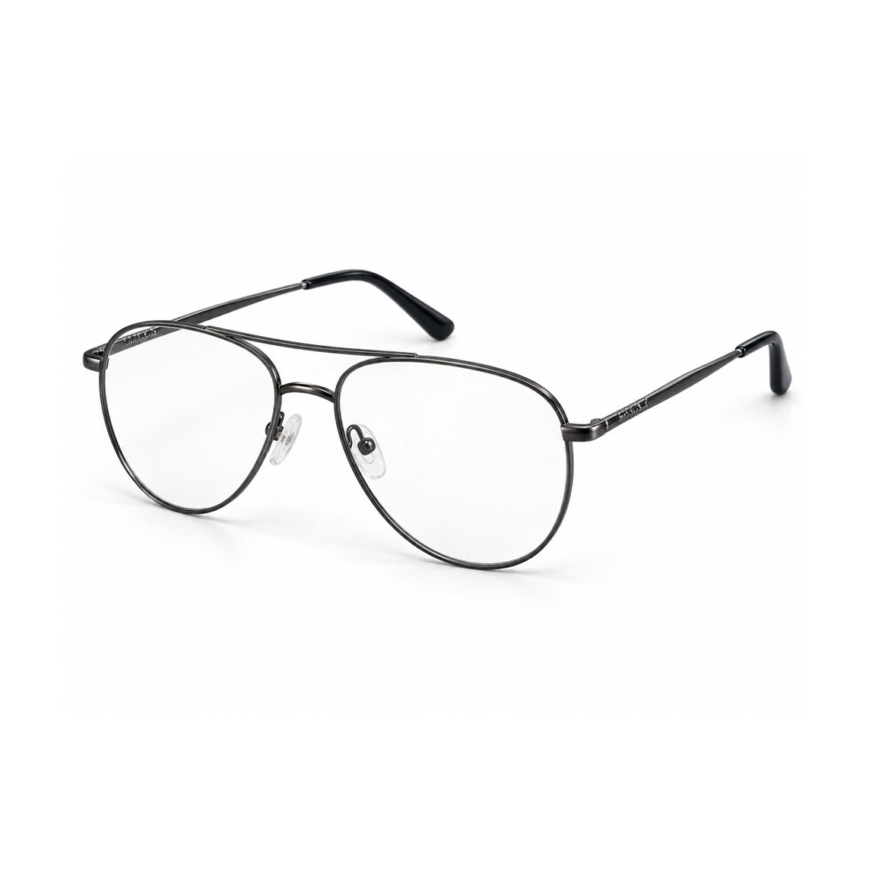 Gunmetal Double Bridge Aviator Eyeglasses – three-quarter view