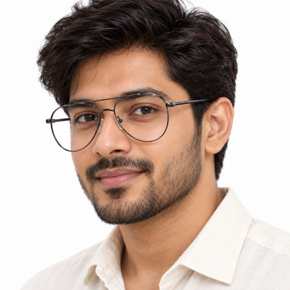 Gunmetal Double Bridge Aviator Eyeglasses – men model