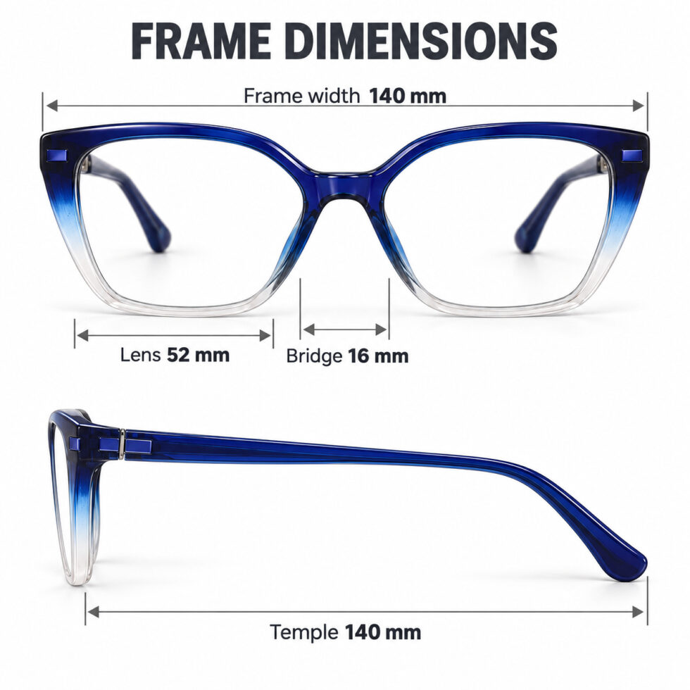 Blue Gradient Cat Eye Eyeglasses – dimensions