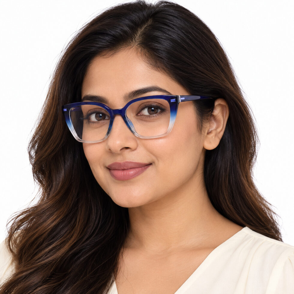 Blue Gradient Cat Eye Eyeglasses – women model