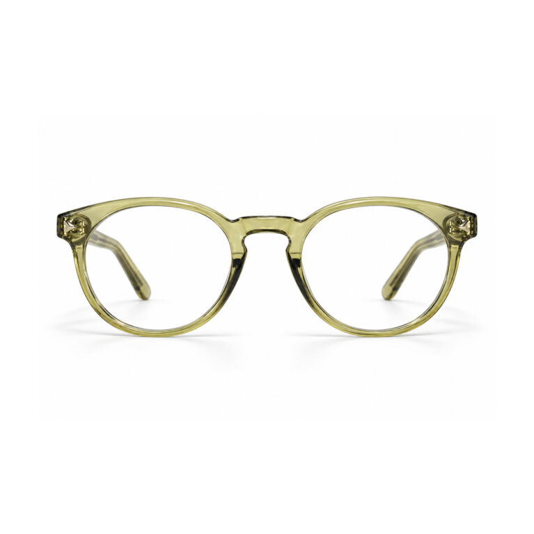 Transparent Olive Round Eyeglasses – front view