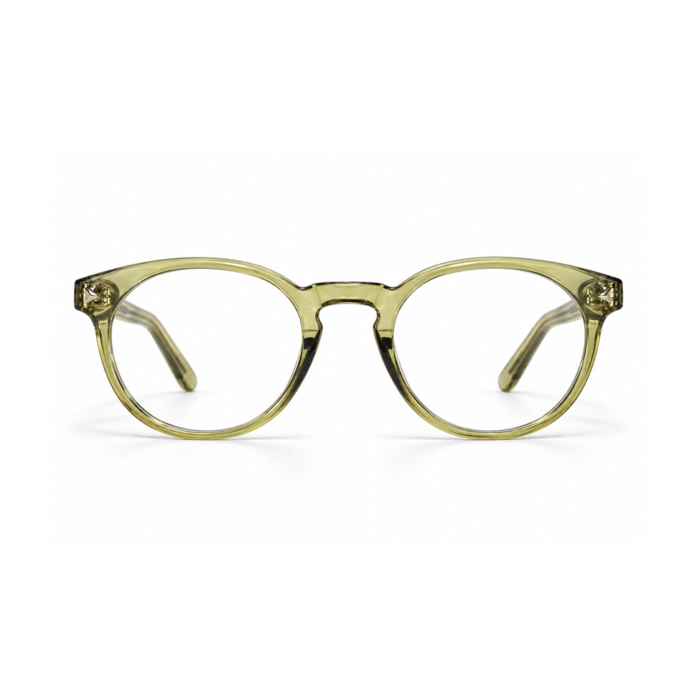 Transparent Olive Round Eyeglasses – front view