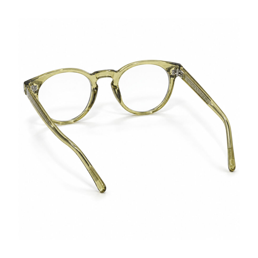 Transparent Olive Round Eyeglasses – rear view