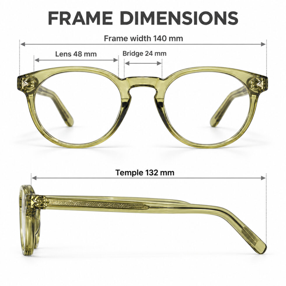 Transparent Olive Round Eyeglasses – dimensions