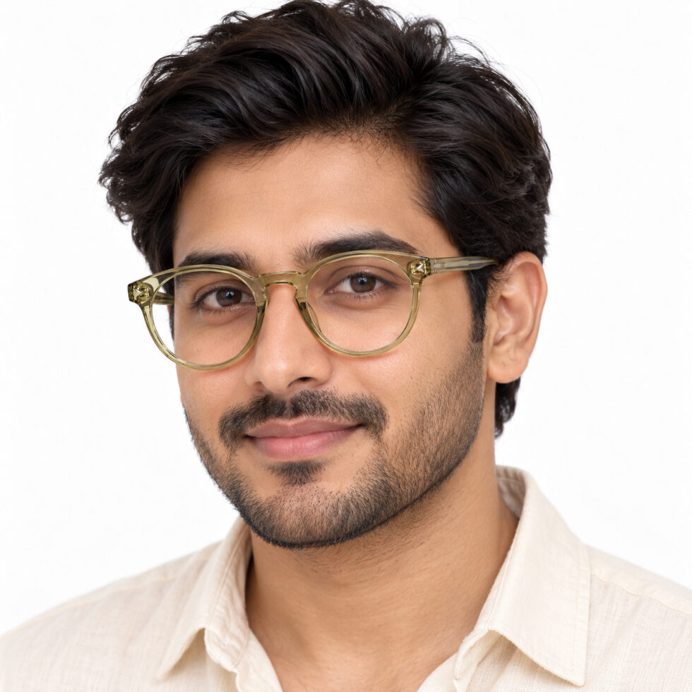 Transparent Olive Round Eyeglasses – man model