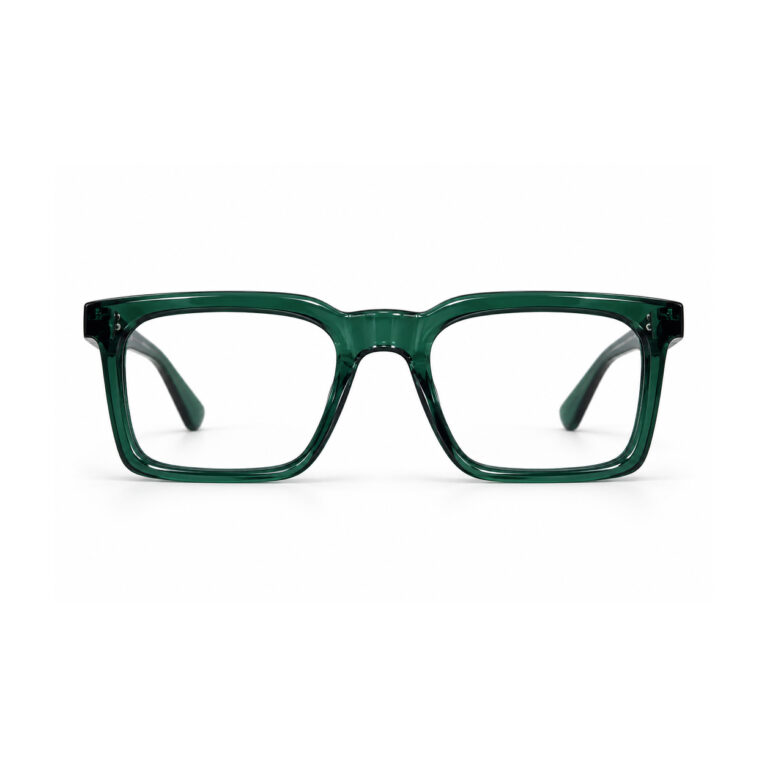 Transparent Green Rectangle Eyeglasses – front view