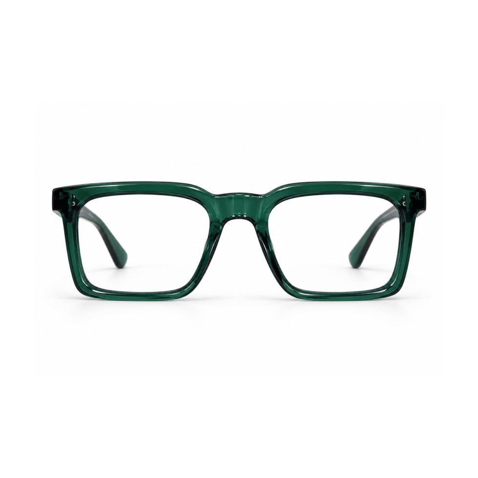 Transparent Green Rectangle Eyeglasses – front view