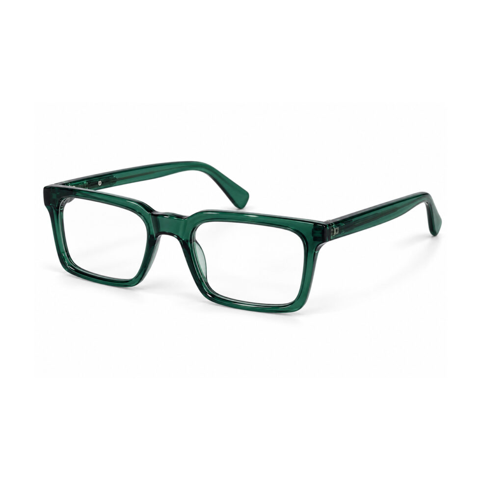 Transparent Green Rectangle Eyeglasses – three-quarter view