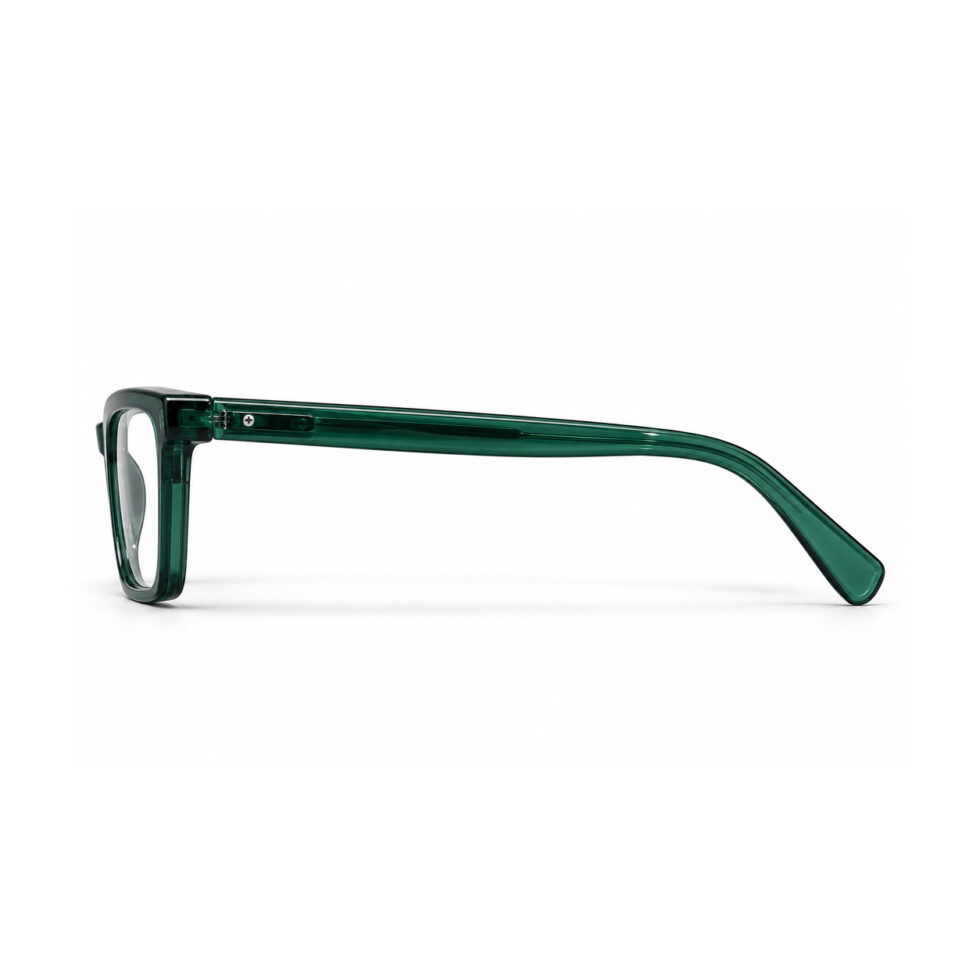 Transparent Green Rectangle Eyeglasses – side view