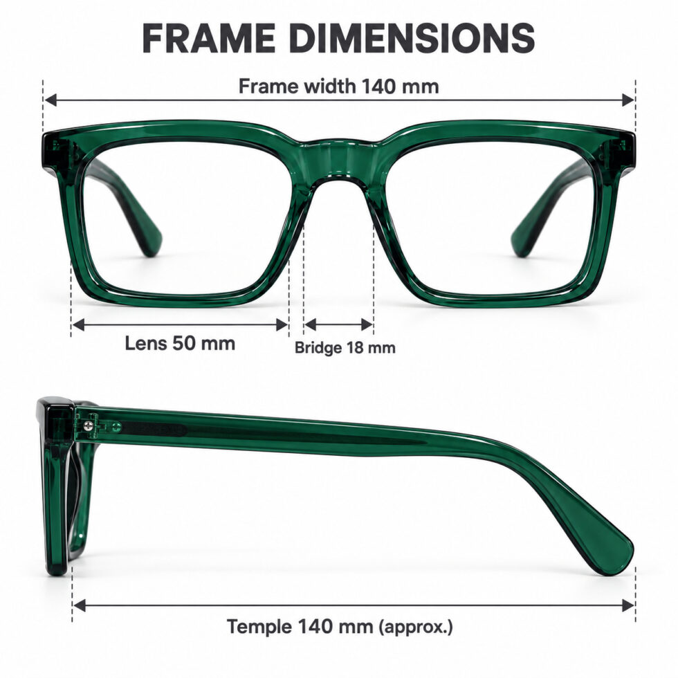 Transparent Green Rectangle Eyeglasses – dimensions