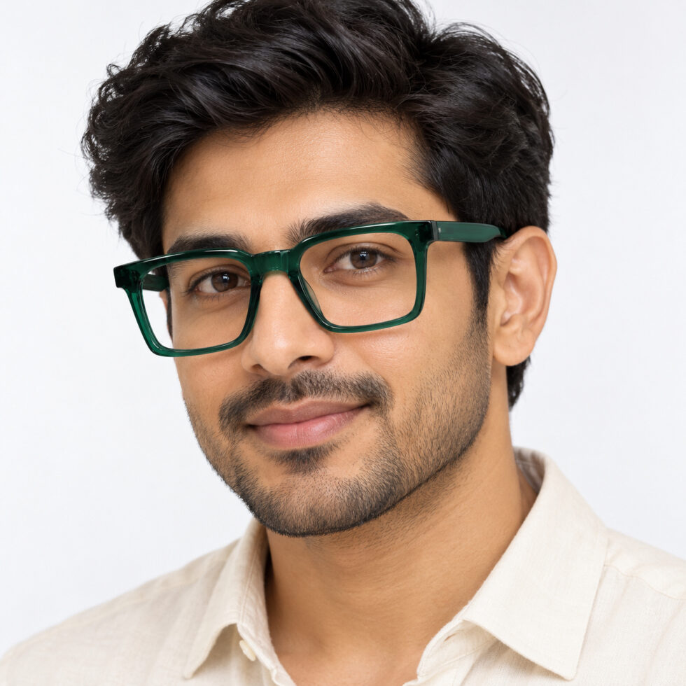 Transparent Green Rectangle Eyeglasses – men model
