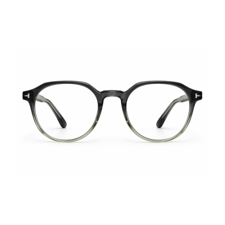 Black to Olive Gradient Round Eyeglasses – front view