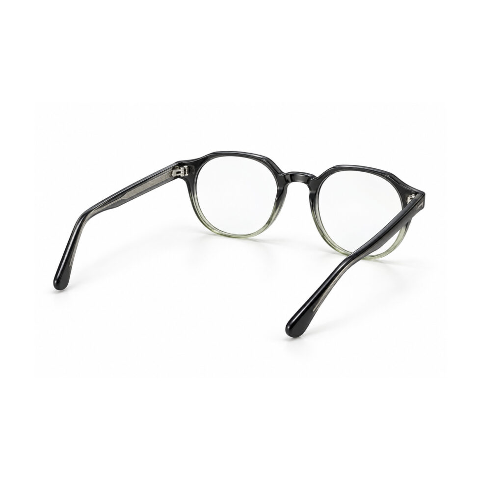 Black to Olive Gradient Round Eyeglasses – rear view
